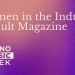Scritta "Women in the Industry by Kult Megazine Milano music week 2024" su sfondo viola