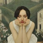 Arisa con dietro un paesaggio